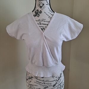 Paper Crane White Flutter Sleeve Wrap Blouse
